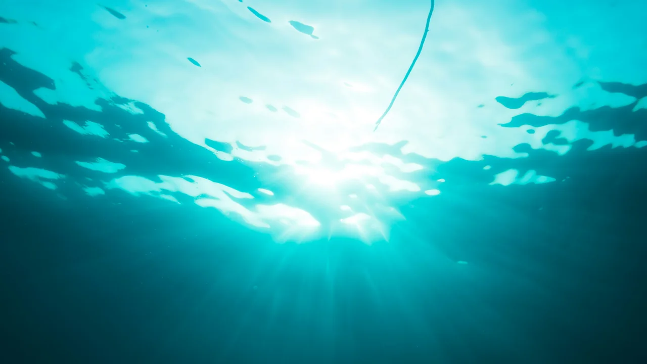 Sonnenlicht fällt durch die Wasseroberfläche bei Marsa Alam